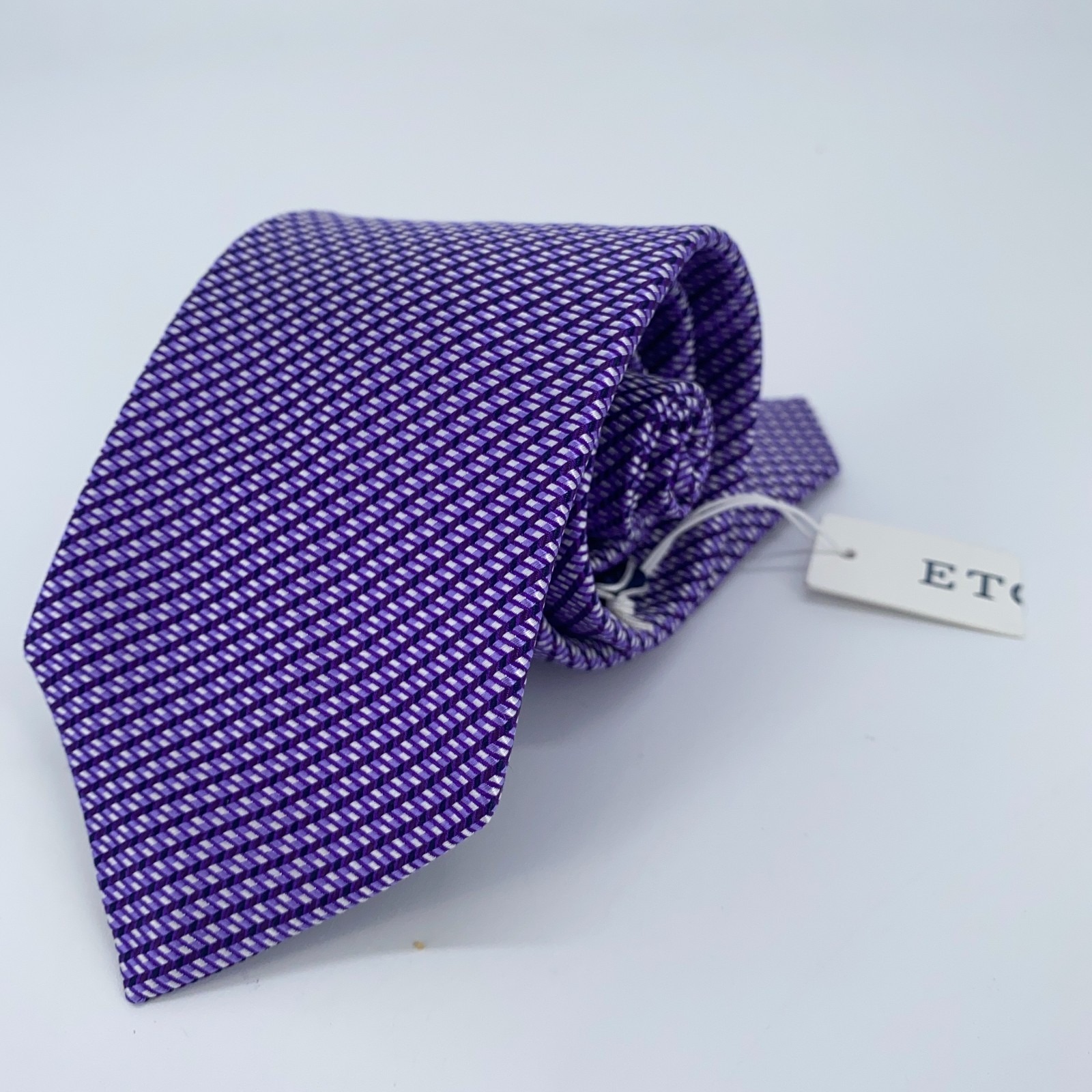 Eton Tie Men One Size Purple Patterned Silk Classic Fit Necktie England Made